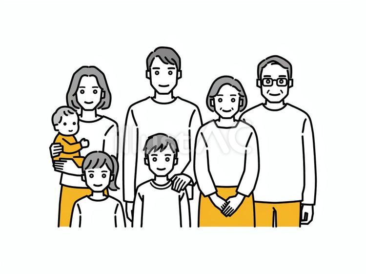 家族半身（夫婦と兄妹と幼児と老夫婦） 女性,母親,男性のイラスト素材