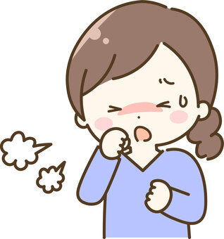 咳をする女性 主婦,母親,親,咳,風邪,むせる,咳き込む,汗,しんどい,苦しいのイラスト素材