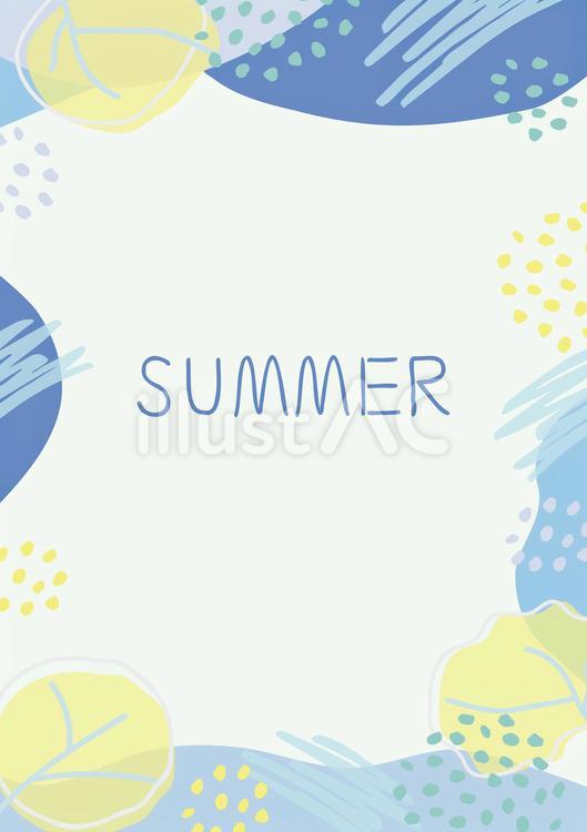 夏のイメージ　自然のフレーム素材 青,緑,植物のイラスト素材