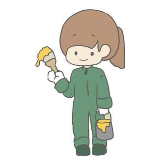 ペンキを塗る女の子 女の子,ペンキ,ペイント,diy,壁塗り,ペイント作業,インテリア,ホームデコ,可愛い,作業中のイラスト素材