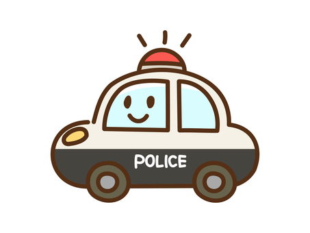 くるま_顔あり主線_パトカー 車,パトカー,警察,パトロール,自動車,乗り物,かわいい,シンプル,手描き,アイコンのイラスト素材