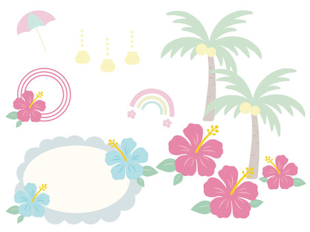 Illustration, hibiscus, palm tree, tropical illustration, 