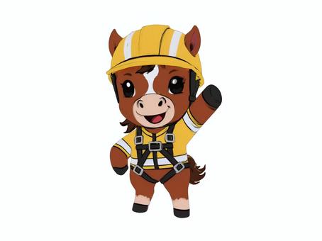 2026年の干支の午の馬のゼロ災の作業員 馬,午,干支,ヘルメット,安全帯,反射材,可愛いのイラスト素材