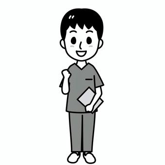 男性医療スタッフ　全身　白黒 男性,医療,白黒,スタッフ,医者,笑顔,先生,看護師,医師,介護士のイラスト素材