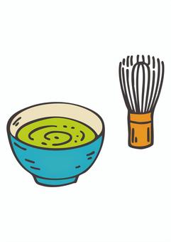 TE_C05_まっちゃとちゃせん TE_C05_まっちゃとちゃせん 抹茶,茶筅,茶碗,茶道,和風,日本文化,伝統,和,お点前,てがきのイラスト素材