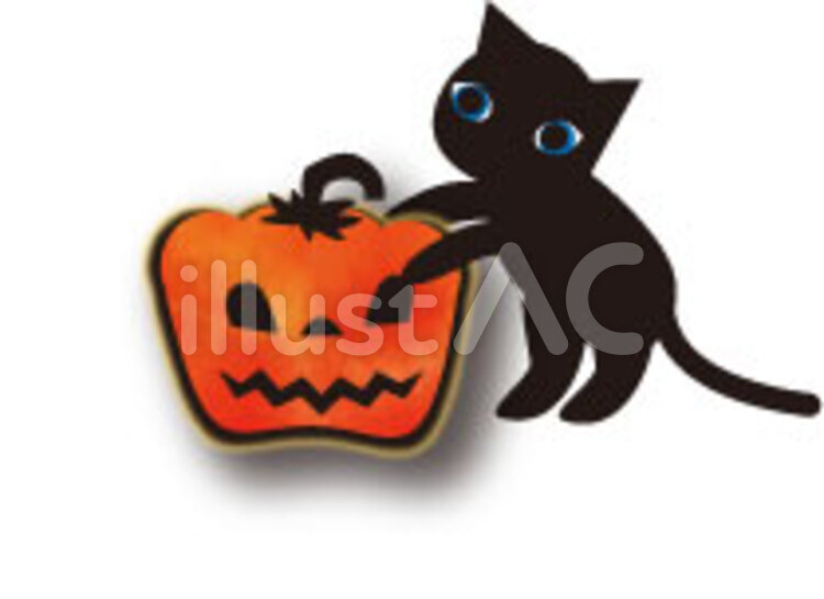 ネコとお化けかぼちゃ 仔猫,子ネコ,子猫のイラスト素材