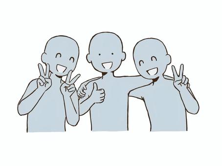 記念撮影をするドローイング デッサン,人形,ラフ,ポーズ,写真,記念撮影,ドローイング,仲良し,３人,思い出のイラスト素材