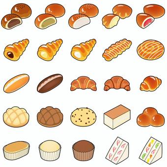 菓子パンのアイコンセット 菓子,パン,スィーツ,デザート,おやつ,甘い,アイコン,セット,食べ物,あんパンのイラスト素材