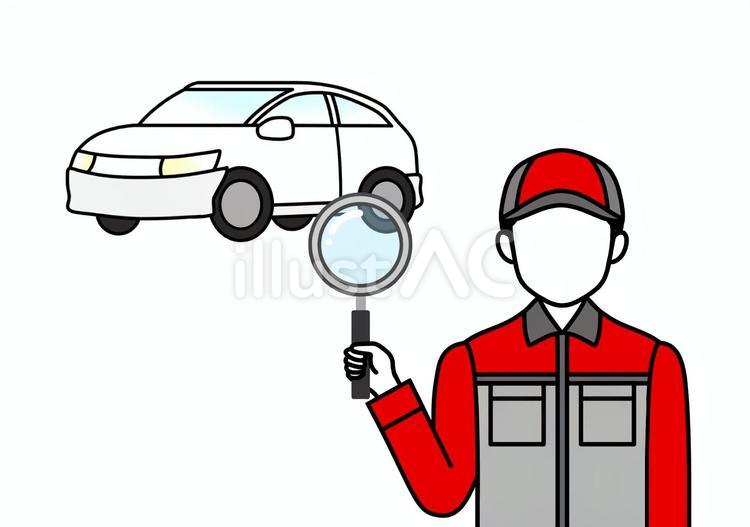 車検・点検をする自動車整備士の男性 車,自動車,車検のイラスト素材