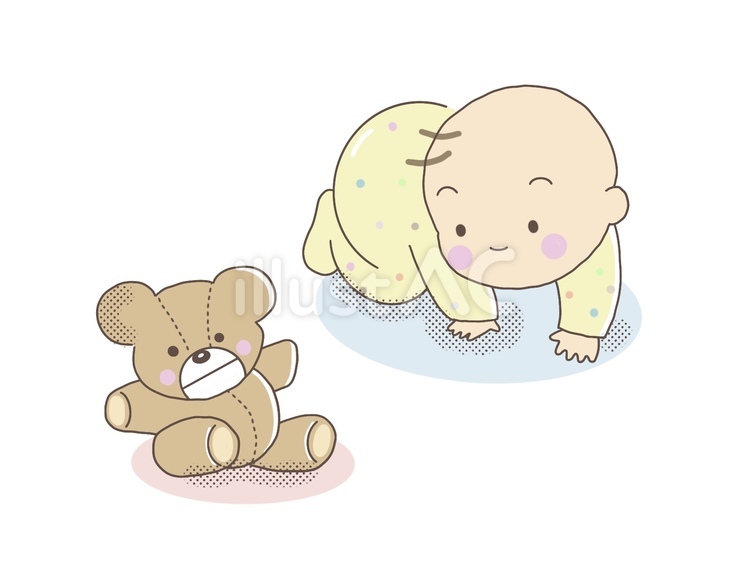 はいはいする赤ちゃんとクマのぬいぐるみ 赤ちゃん,はいはい,ベビーのイラスト素材