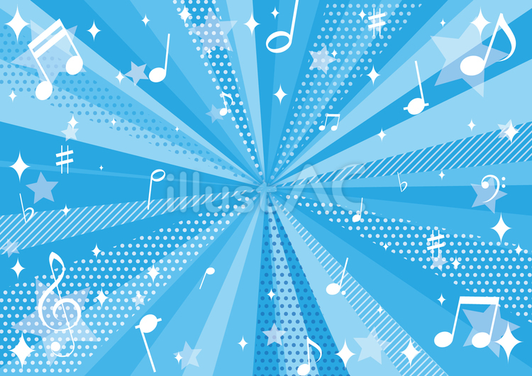青色のポップな集中線と音符の背景素材 音楽,音符,記号のイラスト素材
