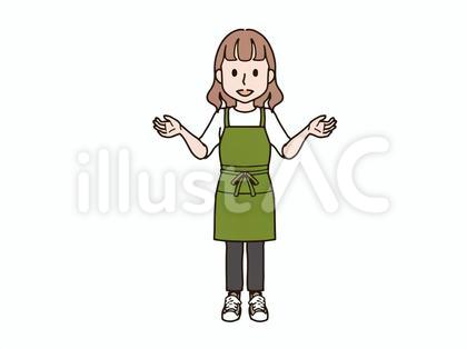 両手を広げる女性_エプロンgreen