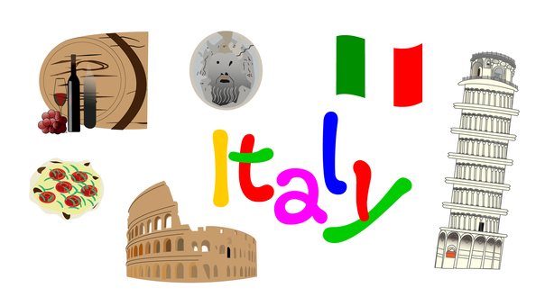 1730イタリア 1730イタリア イタリア,コロッセオ,ピサの斜塔,ピザ,ぶどう酒,ワイン,ローマ,真実の口,セット,イタリーのイラスト素材