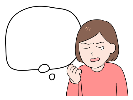 落ち込んでいる私服の若い女性と吹き出し 困る,落ち込む,失敗,ショック,後悔,女性,女,主婦,悩む,悩みのイラスト素材