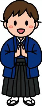 紺の羽織袴の男子です。 羽織,袴,男子,シンプル,和装,和服,成人式,卒業式,コスチューム,着物のイラスト素材