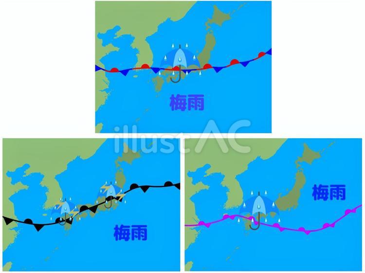梅雨 梅雨前線,梅雨,セットのイラスト素材