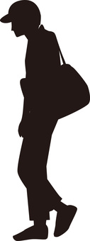 歩行者シルエット 歩行者シルエット 歩行者,歩く,若い,男性,キャップ,荷物,横向き,シルエットのイラスト素材