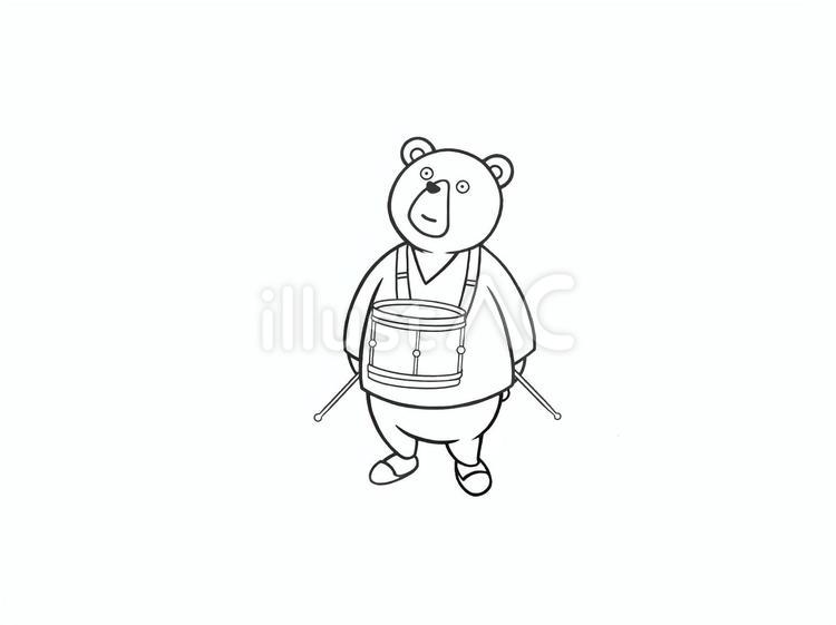 楽器のドラムを叩く動物の熊(くま) クマ,可愛い,演奏のイラスト素材