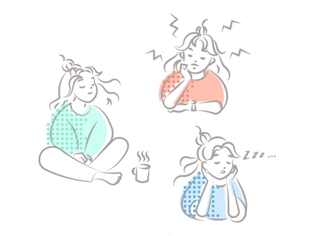 女の子の表情 女の子,リラックス,表情,のんびり,いらいら,気持ち,眠いのイラスト素材