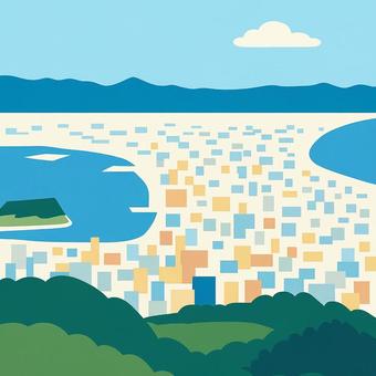 湾を包む街 函館山からの絶景 湾を包む街 函館山からの絶景 函館山,函館,夜景,風景,イラスト,シンプル,ポップ,デザイン素材,ベクター,北海道のイラスト素材