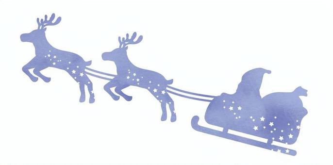 サンタとトナカイのシルエット サンタクロース,トナカイ,そり,クリスマス,シルエット,走る,飛ぶ,星,イメージ,水彩風のイラスト素材