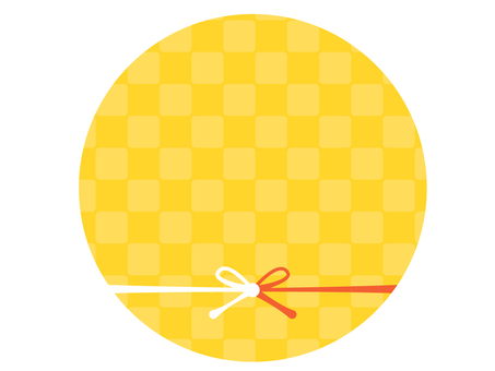 年賀状や祝いに使える和柄と水引の枠1　黄 年賀状,祝い,お正月,フレーム,枠,水引,蝶結び,謹賀新年,市松模様,和柄のイラスト素材