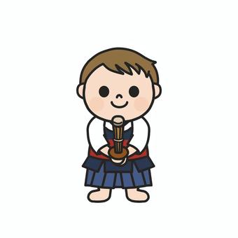 ワクワクしながら竹刀を握り構える男の子3 剣道,竹刀,袴,武道,道着,部活,クラブ活動,部活動紹介,スポーツ,教室のイラスト素材