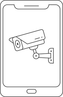 スマートホーム IoTアイコン（カメラ） ホームセキュリティ,防犯カメラ,屋外監視,侵入防止,カメラ,線画,スマホ,スマートホーム,遠隔操作,モバイル監視のイラスト素材