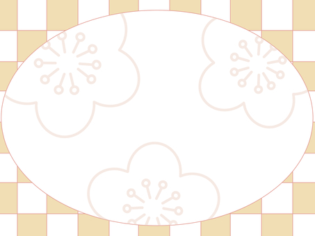 市松模様と梅のフレーム　白ベージュ 市松模様,梅,花,正月,新春,新年,年賀状,1月,縁起,格子のイラスト素材