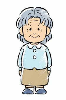 白髪の老人(女)／イラスト素材 おばあさん,老人,敬老の日,祖母,老後,挿絵,カットイラスト,手書き,シンプル,デフォルメのイラスト素材