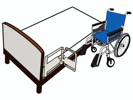 移乗時の介護ベッドと車いすの設置位置 介護ベッド,車いす,移乗,設置場所,l字柵,福祉用具,介護,医療のイラスト素材