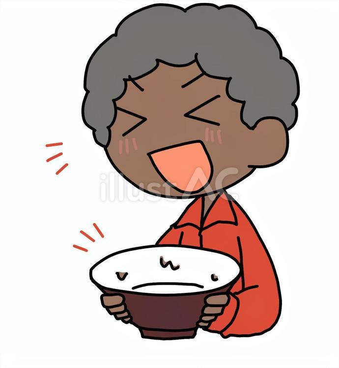 完食するアフロ男性 笑顔,男性,満足のイラスト素材