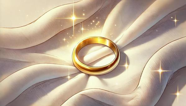 柔らかな布地に置かれたゴールドリング
