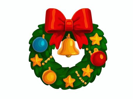 冬年末クリスマスリースオーナメントの飾り クリスマス,クリスマスリース,サンタクロース,リース,サンタ,飾り,オーナメント,ベル,リボン,クリスマスベルのイラスト素材