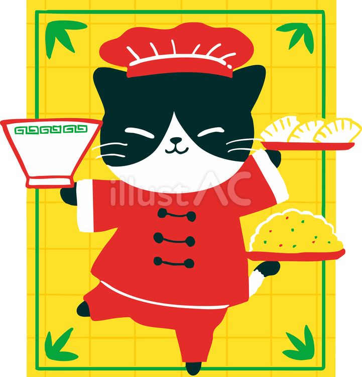 猫の中華飯店 猫,ハチワレ,中華のイラスト素材