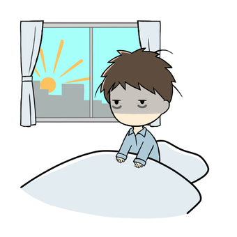A boy in elementary school who has trouble waking up, awakening, a wake-up, lack of sleep, JPG and PNG