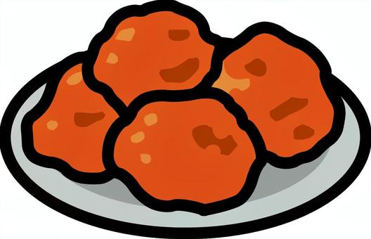 グレーの皿の唐揚げです。 唐揚げ,シンプル,揚げ物,鶏肉,食べ物,料理,おかず,定番,食卓,ごちそうのイラスト素材