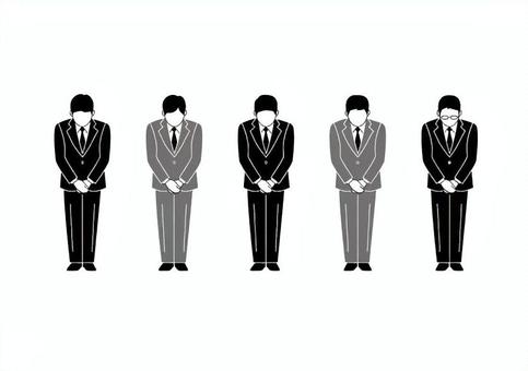 お辞儀するスーツの男性セット(モノクロ) お辞儀,人,男性,セット,黒,まとめ,モノクロ,謝罪,敬意,お知らせのイラスト素材
