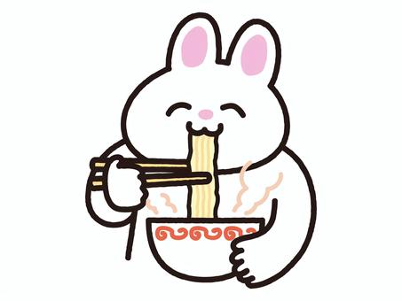 ラーメンを食べるうさぎ ラーメン,麺,麺類,即席麺,和食,中華,屋台,食事,食べ物,グルメのイラスト素材