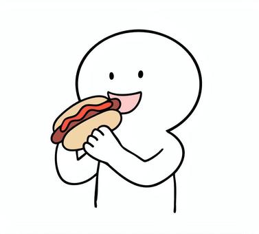 ホットドッグを食べる棒人間 ホットドッグ,食べる,ファストフード,笑顔,棒人間,線画,キャラクター,手描き,手書き,イラストのイラスト素材