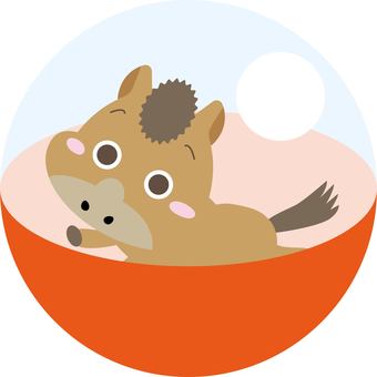 カプセルに入った驚き顔の馬キャラクター 干支,馬,キャラクター,ガチャ,カプセルトイ,サプライズ,驚き,表情,喜怒哀楽,驚いた顔のイラスト素材