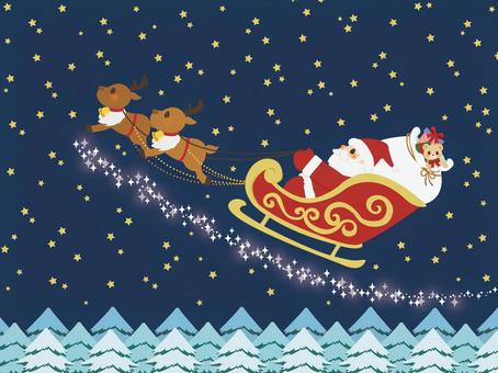 トナカイとソリに乗ったサンタさん⑤ サンタクロース,トナカイ,クリスマス,そり,星,動物,人,プレゼント,くま,ぬいぐるみのイラスト素材