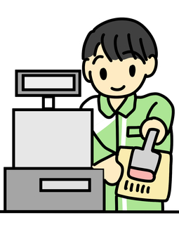 レジ男性 バーコード,レジ,会計,支払い,生活,機械,読み取る,シンプルのイラスト素材