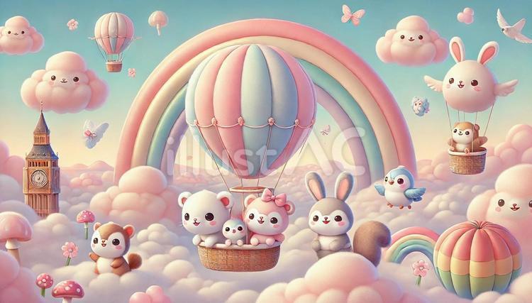 ゆるふわ ゆるふわ,動物,気球のイラスト素材