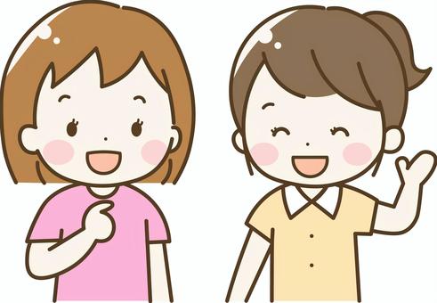 笑顔で会話をする女の子たち 女の子,こども,友達,会話,おしゃべり,コミュニケーション,楽しい,うれしい,笑顔,にっこりのイラスト素材