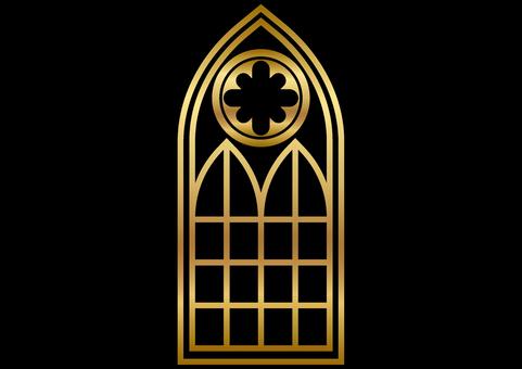 シンプルな教会の窓イメージ④金黒 教会,窓,アーチ窓,ステンドグラス,チャペル,ゴシック,洋風,シンプル,アイコン,マークのイラスト素材