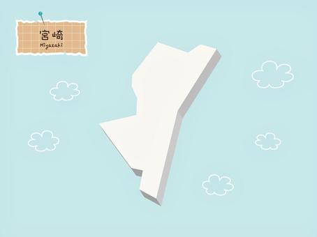 3Dがかわいい日本地図-45【宮崎】 地図,宮崎,日本,3d,シンプル,海,雲,かわいい,手書き,九州のイラスト素材