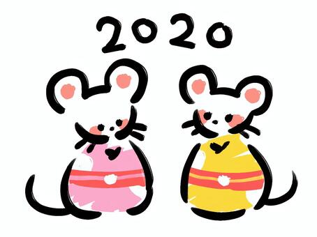 ２０２０年のねずみ ２０２０,着物,ねずみ,筆,干支,年賀状,正月,新年,元旦,生き物のイラスト素材