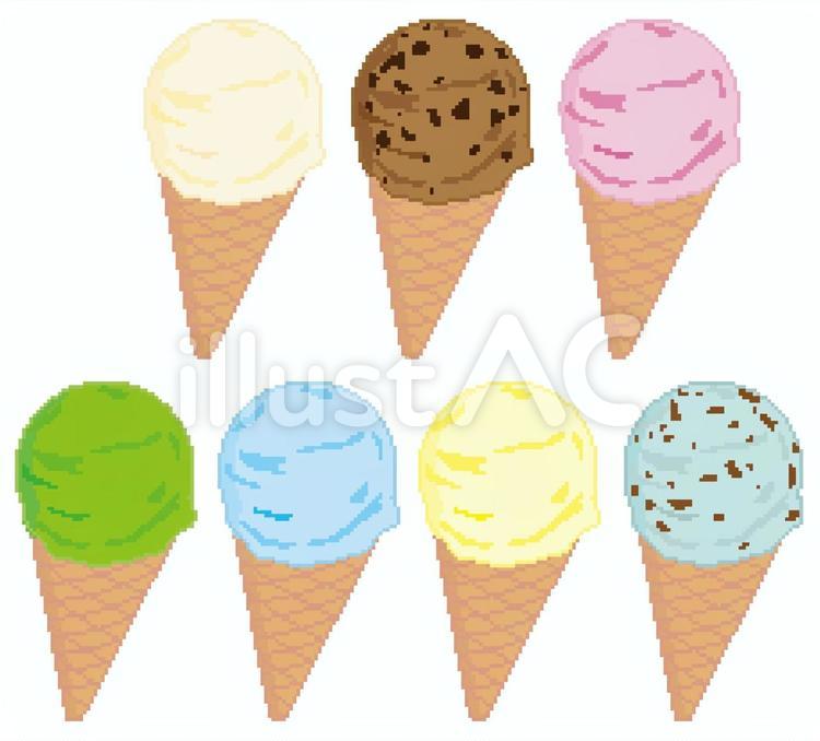 7つのアイスクリーム(ドット) アイスクリーム,アイス,コーンアイスのイラスト素材