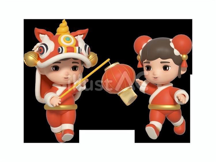 3 D レンダリング旧正月不破イメージ 02 人物,可愛い,挿し絵のイラスト素材